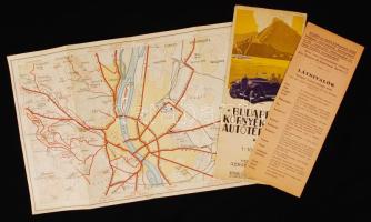 cca 1930 Budapest környékének autótérképe. Tervezte Gergely Endre. A főtérkép hiányzik, a Budapesten kívüli látnivalók listájával és 1 db melléktérképpel a Budapestről kivezető utakkal, 1:45000, 40×24,5 cm