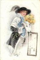 Lady with roses in winter, 
