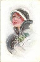 Lady with gift, winter 