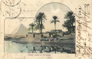 Arabian village with pyramide and camels (b)