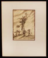 Lajos Ferenc (1912-1998): Suttogó fák. Tus, papír, jelzett, 26×19 cm