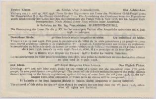 1938. "40. Magyar Királyi Osztálysorsjáték" 2. osztály 1/8 sorsjegye T:I-