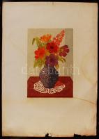 Réti Mátyás (1922-2002): Virágcsendélet. Színezett linó, papír, jelzés nélkül, foltos, 30×20 cm