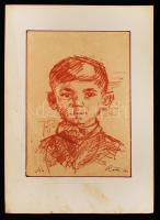 Réti Mátyás (1922-2002): Fiú. Lavírozott tus, papír, jelzett, foltos, 30×21 cm