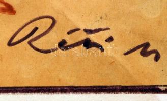 Réti Mátyás (1922-2002): Fiú. Lavírozott tus, papír, jelzett, foltos, 30×21 cm