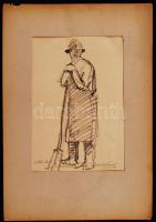 Réti Mátyás (1922-2002): Villás férfi. Tus, papír, jelzett, 28×18 cm