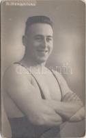 A. Hendrickx, Belgian wrestler photo; with his own hand-written greeting on backside (fa)