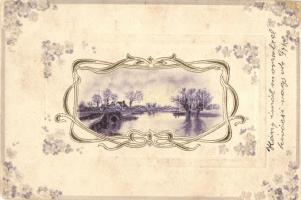 Landscape, Art Nouveau, Emb. litho