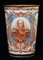 1797-1897 Jubileumi emlékpohár porosz címerrel és benne a császári koronával, javított, m: 11 cm, d:...