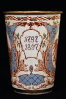 1797-1897 Jubileumi emlékpohár porosz címerrel és benne a császári koronával, javított, m: 11 cm, d:...