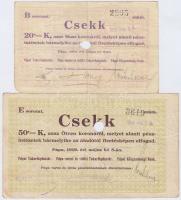 Pápa 1919. május 8. "Pápai csekk" 20K + 50K lyukasztással érvénytelenítve T:III