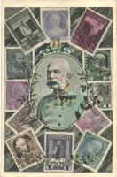 Franz Joseph, set of Austrian stamps (wet damage)