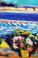 Schéner Mihály (1923-2009): Városi kikötő. Olaj, farost, jelzett, keretben, 50×70 cm