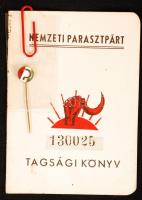 1945 Nemzeti Parasztpárt Tagsági könyv zománc jelvénnyel