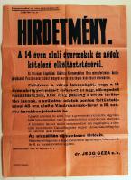 1944 Pesterzsébet légoltalmi hirdetmény 40x60 cm