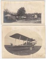 cca 1914-1918 Duplafedeles repülőgép és az üzemanyagot a reptérre szállító teherautó, 6x12 cm és 9x12 cm, kisebb felületi hibákkal