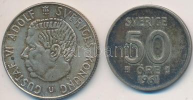 Svédország 1961. 50ö Ag + 1968. 1Kr Ag VI. Gusztáv Adolf T:2- Sweden 1961. 50 Öre Ag + 1968. 1 Kronor Ag Gustaf VI C:VF