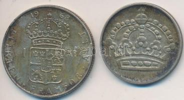 Svédország 1961. 50ö Ag + 1968. 1Kr Ag "VI. Gusztáv Adolf" T:2-
Sweden 1961. 50 Öre Ag + 1...