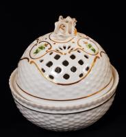 Hollóházi áttört bonbonier, matricás, jelzett, hibátlan, m:11 cm, d:10,5 cm