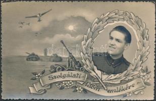 cca 1950 Hajdú János csongrádi fényképész cakkos szélű fotólapja a szolgálati idő emlékére, jelzetlen, a szerző hagyatékából, 9x14 cm