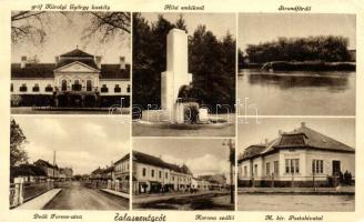 Zalaszentgrót, Deák Ferenc utca, Postahivatal, Korona szálló, gróf Károlyi György kastély (ázott / wet damage)