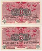 1916. 1K "Deutschösterreich" felülbélyegzéssel (2x) sorszámkövetők T:I-