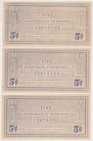 Fülöp-szigetek/Bacolod/Negros Occidental Provincial Currency Committee 1942. 5c (3x) sorszámkövetők ...