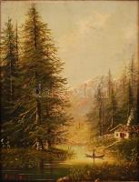 Albert Rieger/ A. Höbart (1834-1905): Alpesi táj csónakossal. Olaj, fa, jelzett (A. Hölbart), antik ...