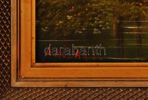 Albert Rieger/ A. Höbart (1834-1905): Alpesi táj csónakossal. Olaj, fa, jelzett (A. Hölbart), antik ...