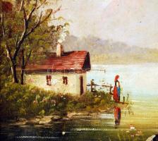 Albert Rieger/ A. Höbart (1834-1905): Merengés a folyóparton. Olaj, fa, jelzett (A. Hölbart), antik ...