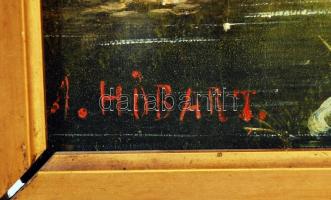 Albert Rieger/ A. Höbart (1834-1905): Merengés a folyóparton. Olaj, fa, jelzett (A. Hölbart), antik ...