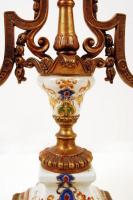 Wong Lee Productions, modern háromkarú gyertyatartó, kézzel festett porcelán részekkel, bronz, jelze...