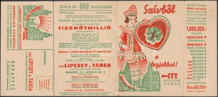 1944 Szívből a legjobbat - az 53. Magyar Királyi Osztálysorsjáték szerencseszámainak listája, megrendelőlappal együtt. Kiadja a Magyar Állami Osztálysorsjáték.