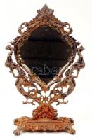 cca 1890 Asztali tükör, öntöttvas, csiszolt üveggel, piszkos, rozsdás, m:48 cm