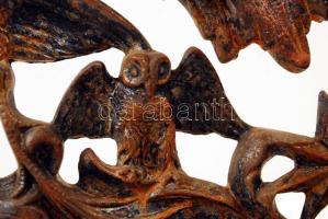 cca 1890 Asztali tükör, öntöttvas, csiszolt üveggel, piszkos, rozsdás, m:48 cm