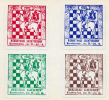 Nemzetközi sakk verseny Kecskemét levélzáró sor levelezőlapra ragasztva / Chess labels on card