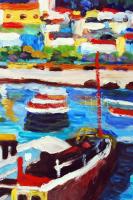 Schéner Mihály (1923-2009):Mediterrán kikötő. Olaj, farost, jelzett, keretben, 50×70 cm