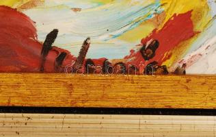 Schéner Mihály (1923-2009):Mediterrán kikötő. Olaj, farost, jelzett, keretben, 50×70 cm