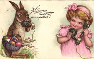 Easter, rabbit and child with telephone litho (EK)
