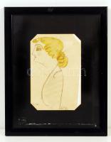 Tuszkay Márton (1884-1944): Miss May. Akvarell- ceruza, papír, jelzett, üvegezett keretben, 23×15 cm