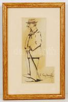 Fáy Dezső (1888-1954): Sétapálcás úr. Ceruza-tus, papír, jelzett, üvegezett keretben, 15×7 cm