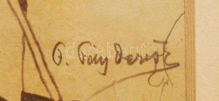 Fáy Dezső (1888-1954): Sétapálcás úr. Ceruza-tus, papír, jelzett, üvegezett keretben, 15×7 cm