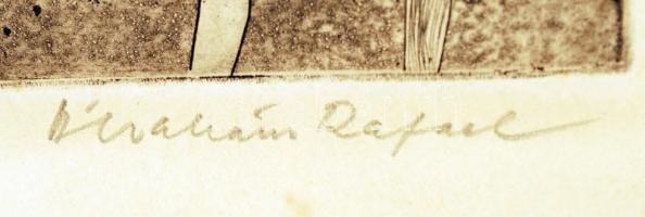 Ábrahám Rafael (1929-): Műterem. Rézkarc papír, jelzett, üvegezett keretben, 18×13 cm