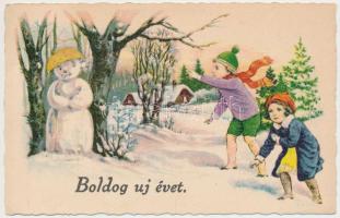 New Year, Snowman, snowballing children (EK)