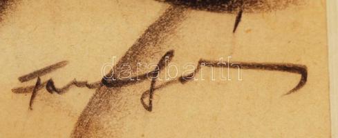 Faragó Ákos (1903-1980): Női portré. Szén, papír, jelzett, üvegezett keretben, 31×22 cm