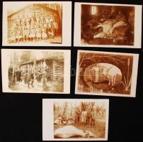 1914-1918 Katonai fotók, mészáros legények az ellátó alakulatnál, 5 db fotólap, ebből három megírva,...