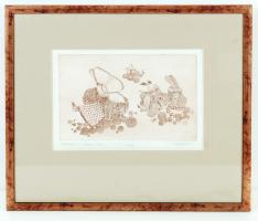 Makó Judit (1954-): Borzaska. Rézkarc, papír, jelzett, üvegezett keretben, 18×27 cm