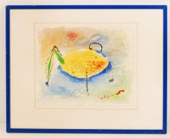 Makó Judit (1954-): Vízi lény. Akvarell, merített papír, jelzett, üvegezett keretben, 23×32 cm