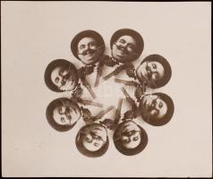 cca 1920-1930 Kerny István (1879-1963) trükkfotója, fotómontázsa, pecséttel jelzett, 9,5x8 cm / cca 1930 István Kerny (1879-1963): Trick photography, artist's stamp on the verso, 9,5x8 cm