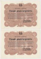 1849. 15Kr &quot;Kossuth bankó&quot; (2x)vágáshibával T:I-,II Adamo G102